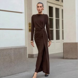 Autumn French Dress Maxi Dress Women Textured Waist Slimming Evening Dress